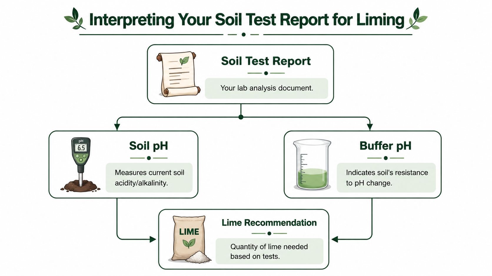 A flowchart explaining how soil pH and buffer pH are used to determine lime application recommendations.